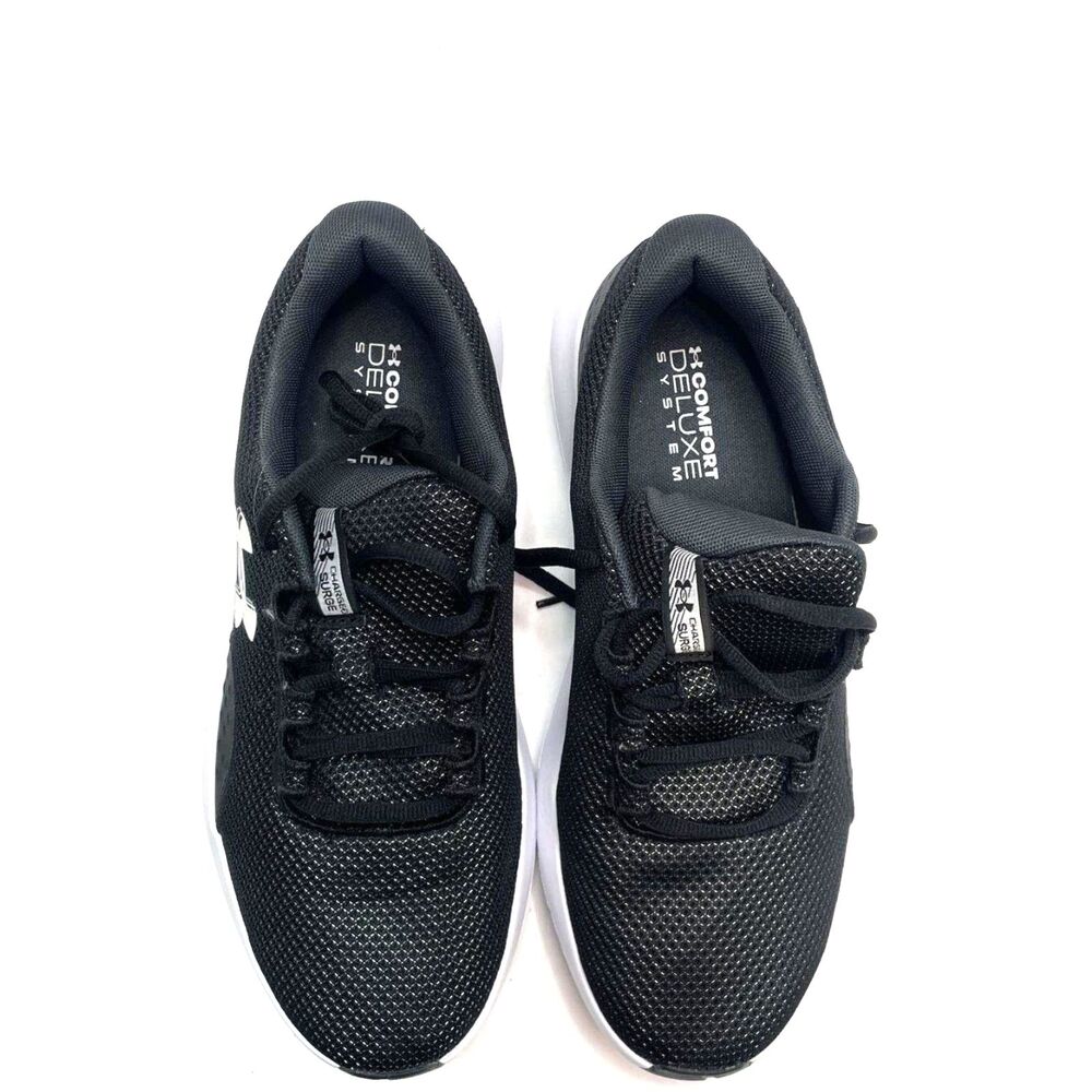 Under Armour Charged Surge 4 Black Running Sneaker - Men's Size 10 Black White